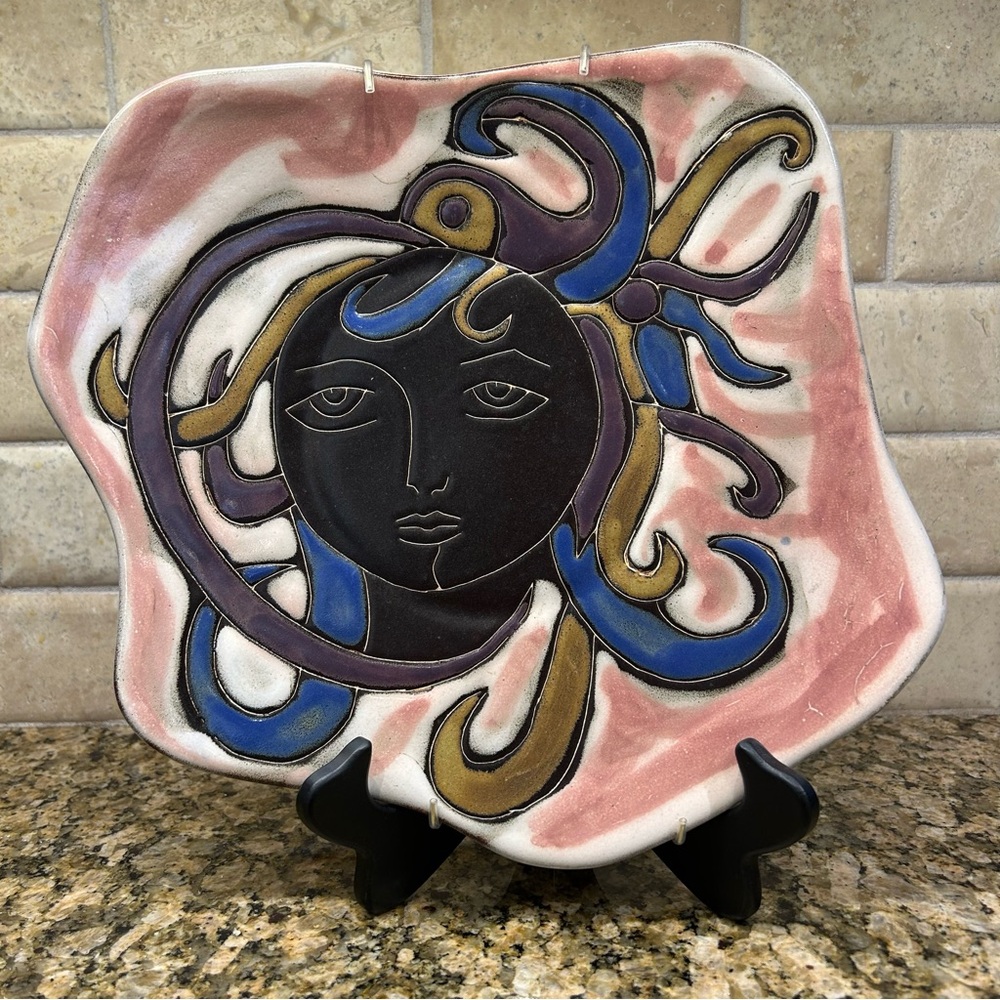 MARA Mexico Stoneware Pottery Plate with Abstract Woman's Face Signed